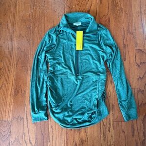 Ginkana Women's Maternity Half-Zip Pullover Hoodie Green Small
